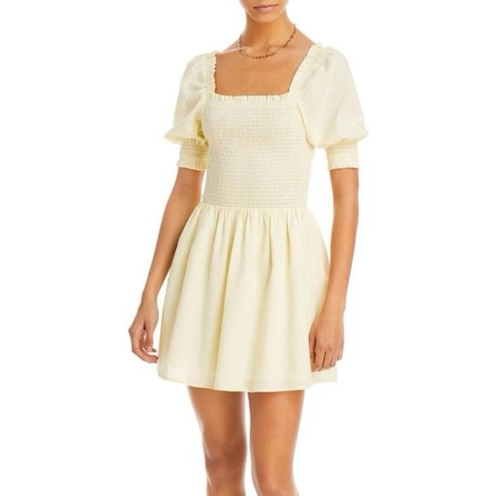 Aqua Yellow Smocked Mini Strip Fit & Flare Dress